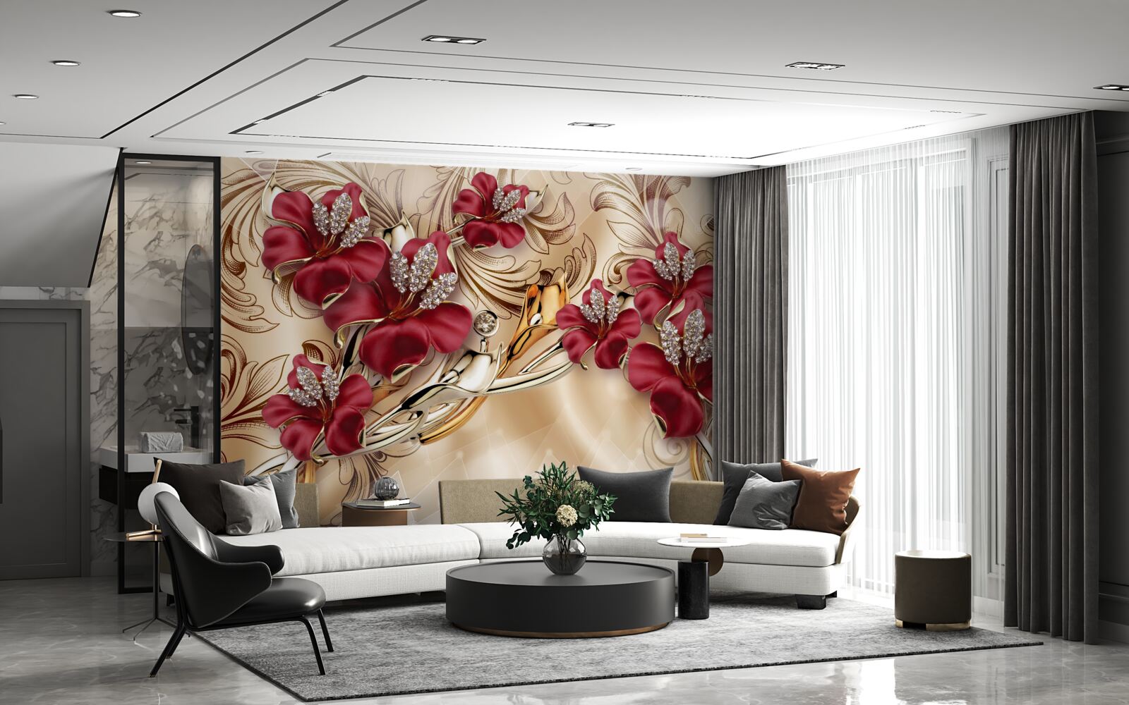 Papier peint Lys marron king-size