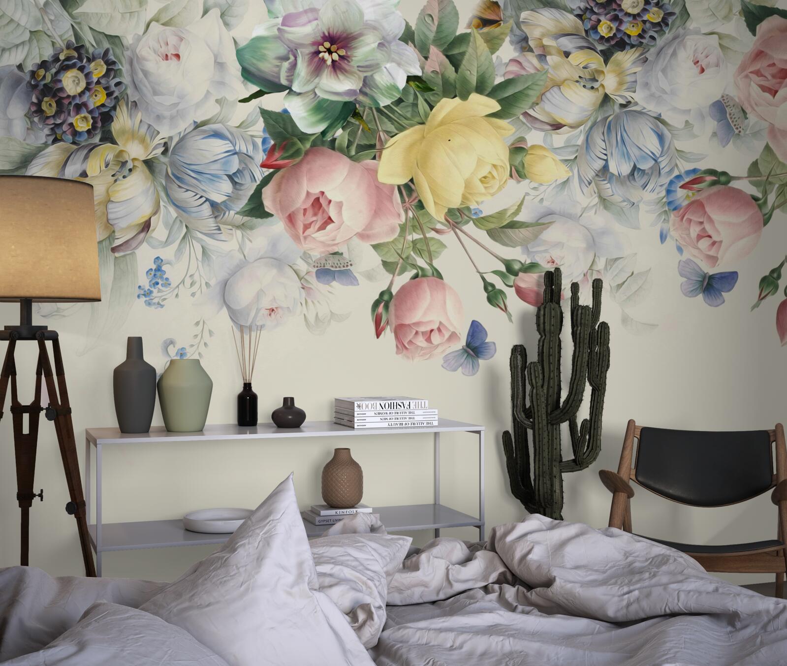 Papier peint ensemble de fleurs roses