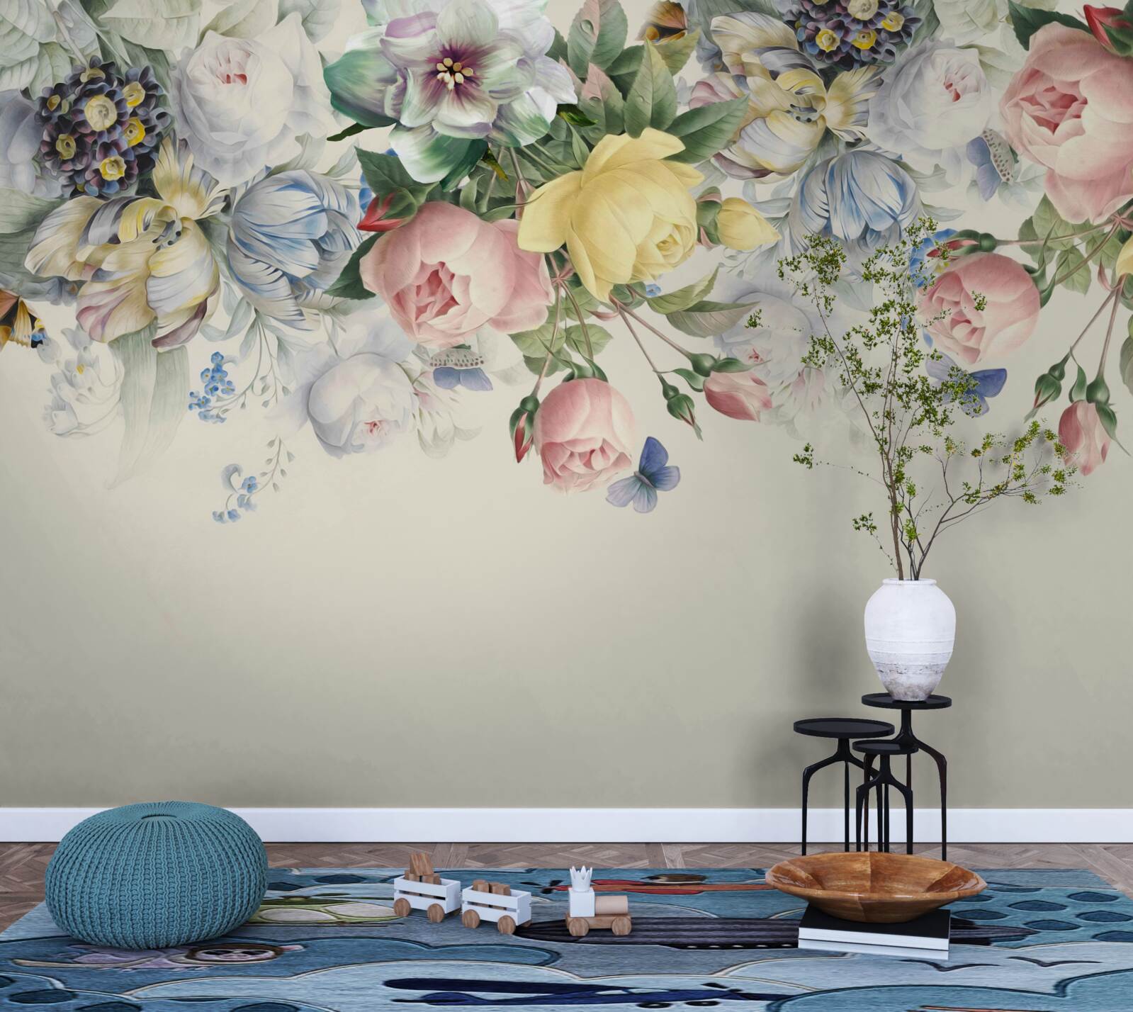 Papier peint ensemble de fleurs roses