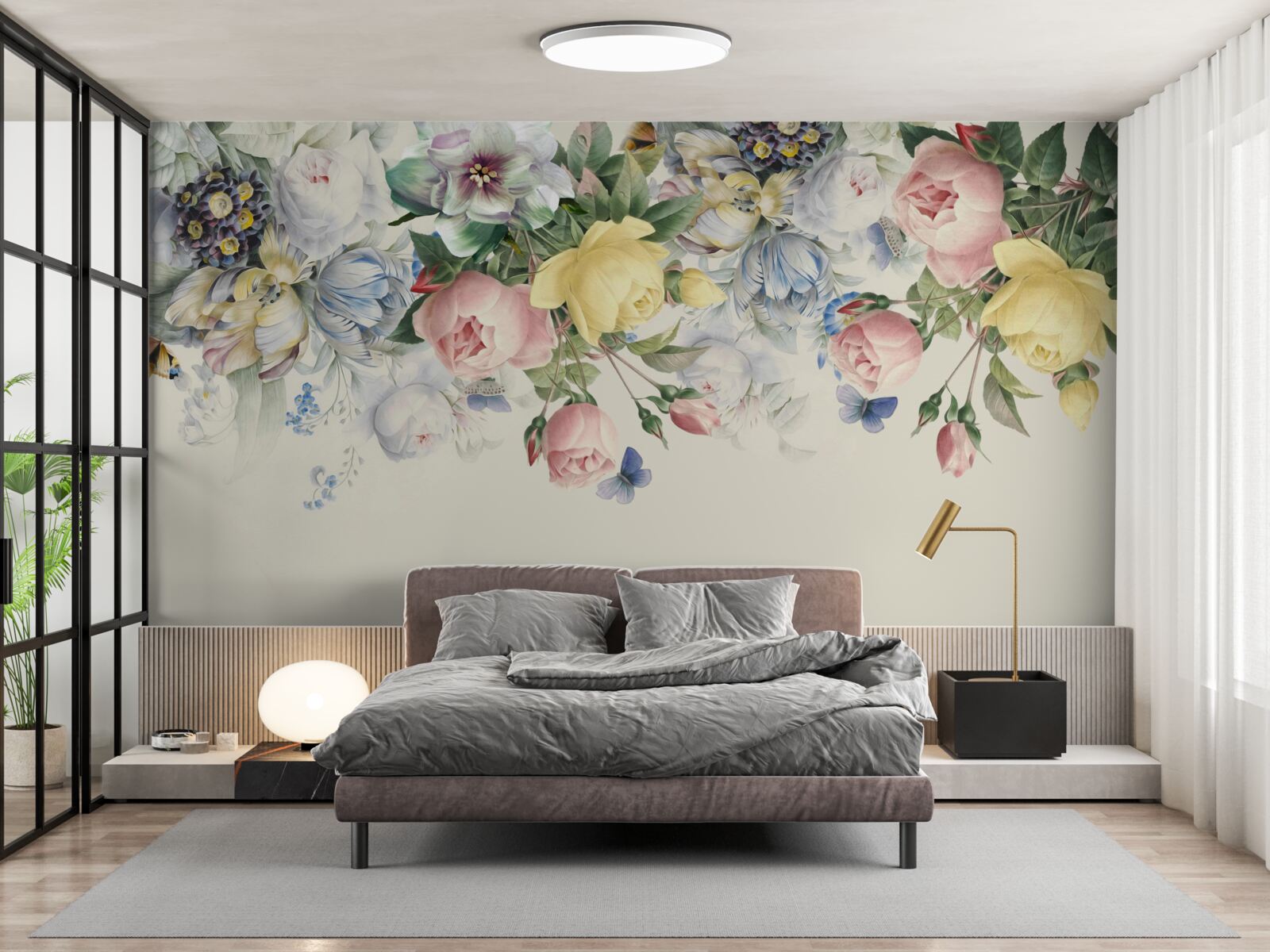 Papier peint ensemble de fleurs roses