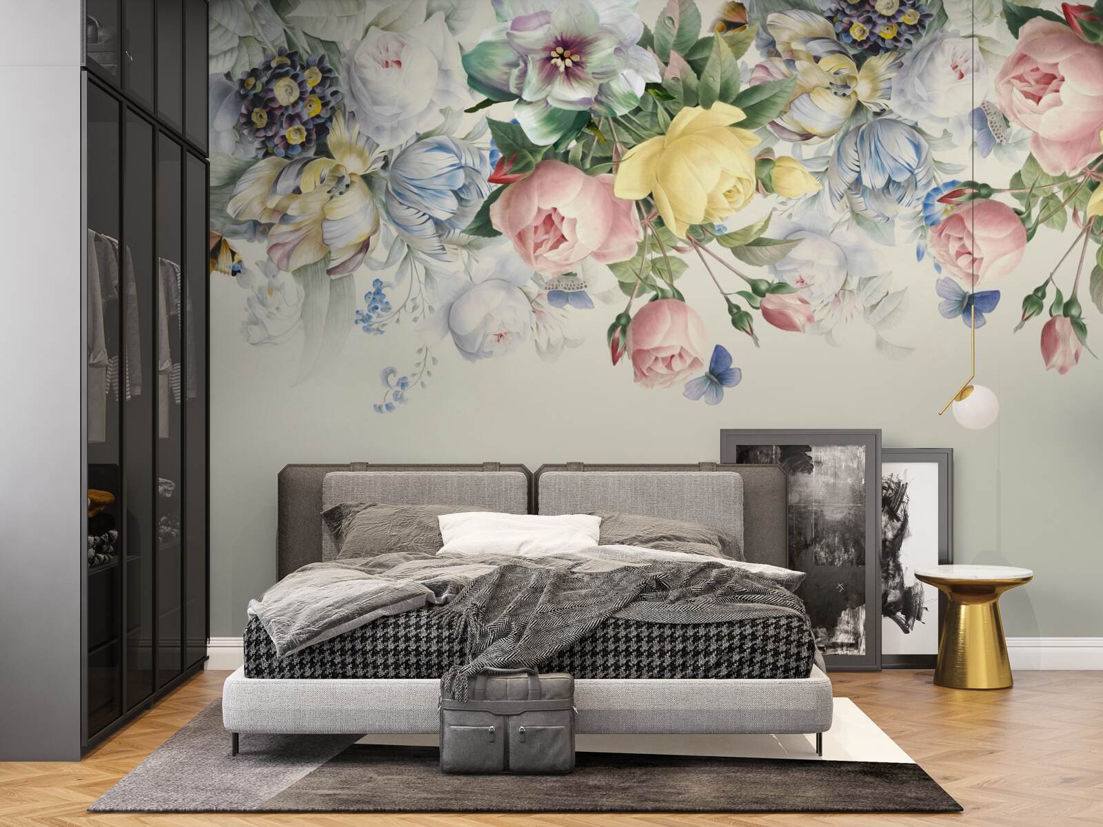 Papier peint ensemble de fleurs roses