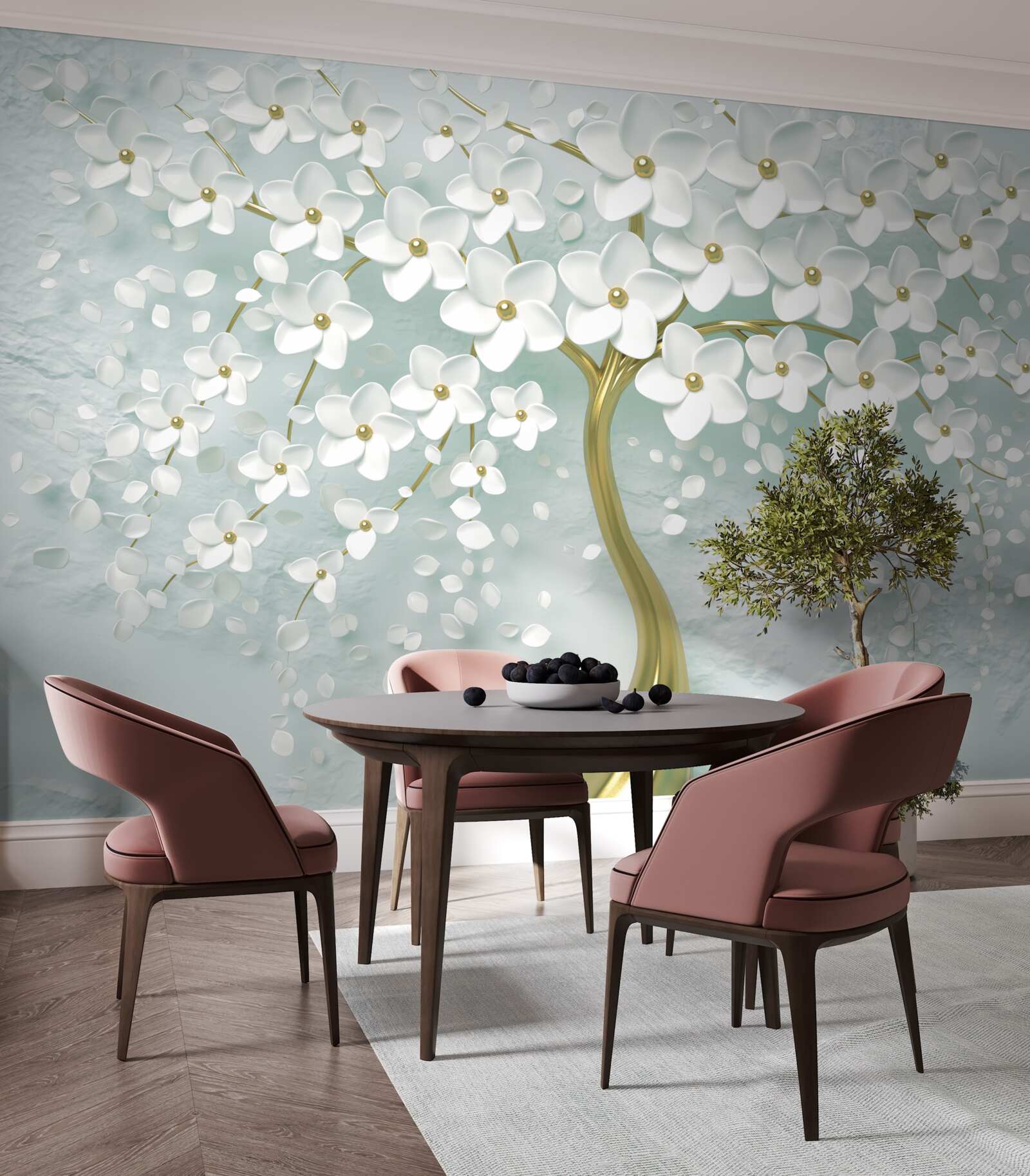 Papier peint fleur avec des vêtements blancs sur une branche d'arbre