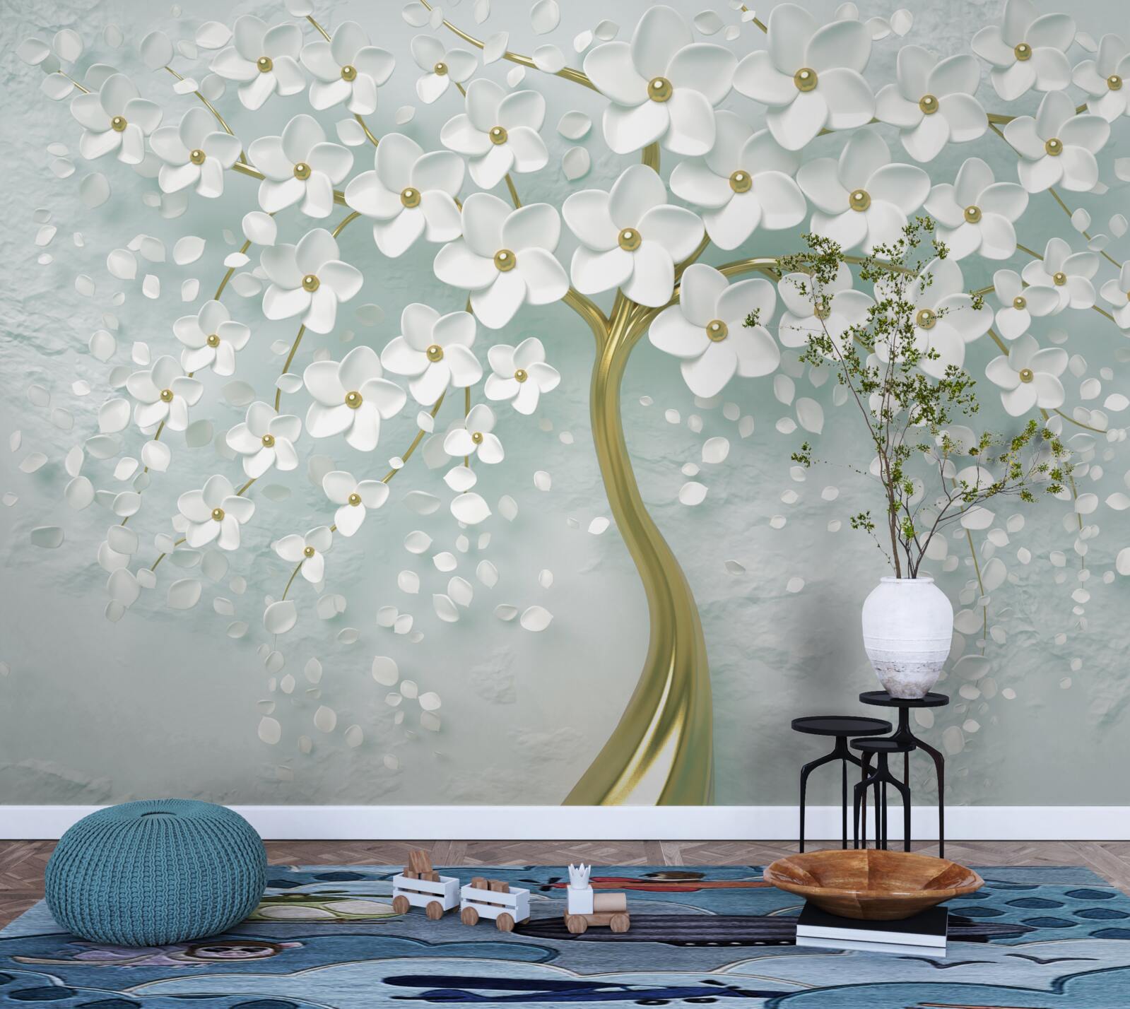 Papier peint fleur avec des vêtements blancs sur une branche d'arbre