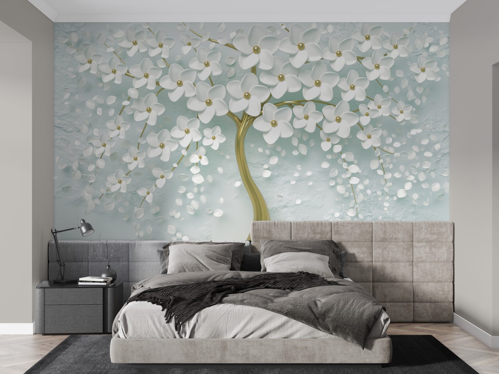 Papier peint fleur avec des vêtements blancs sur une branche d'arbre