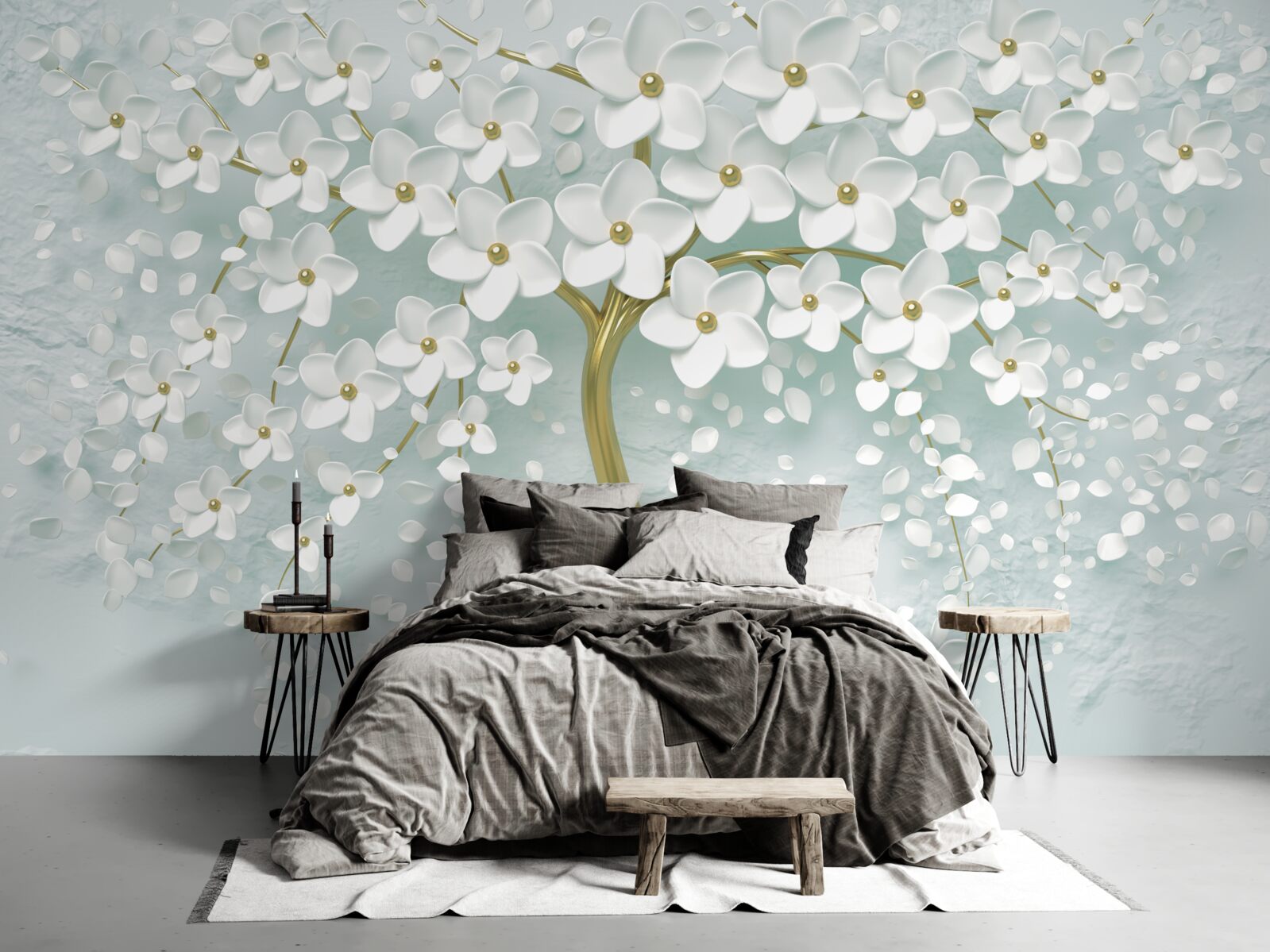 Papier peint fleur avec des vêtements blancs sur une branche d'arbre