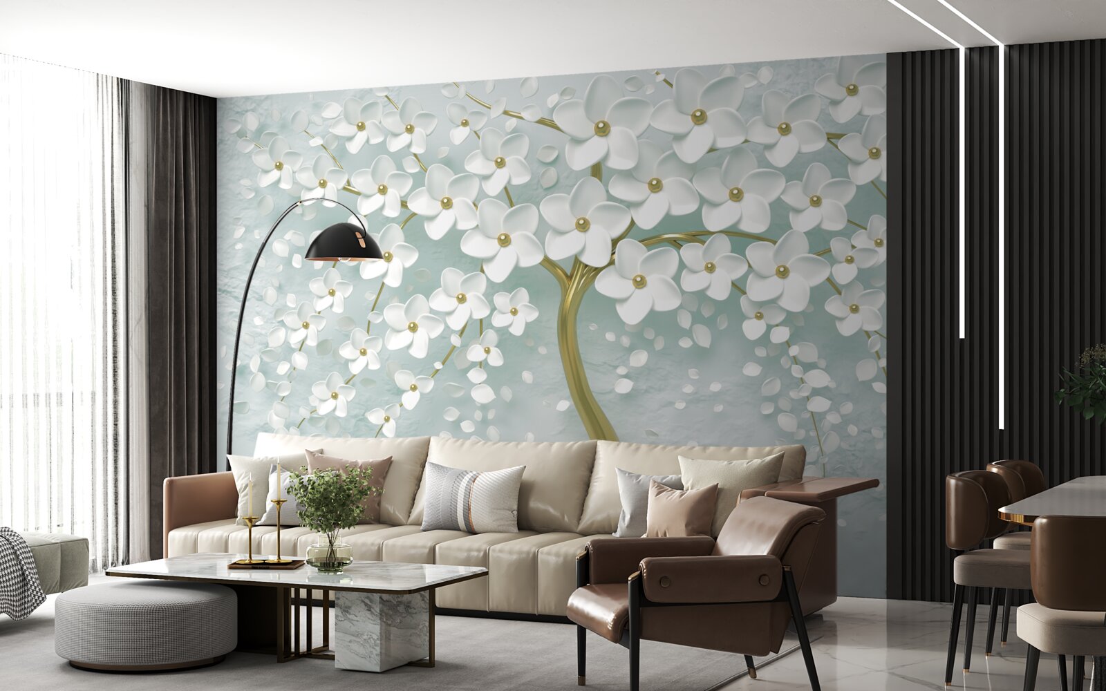 Papier peint fleur avec des vêtements blancs sur une branche d'arbre