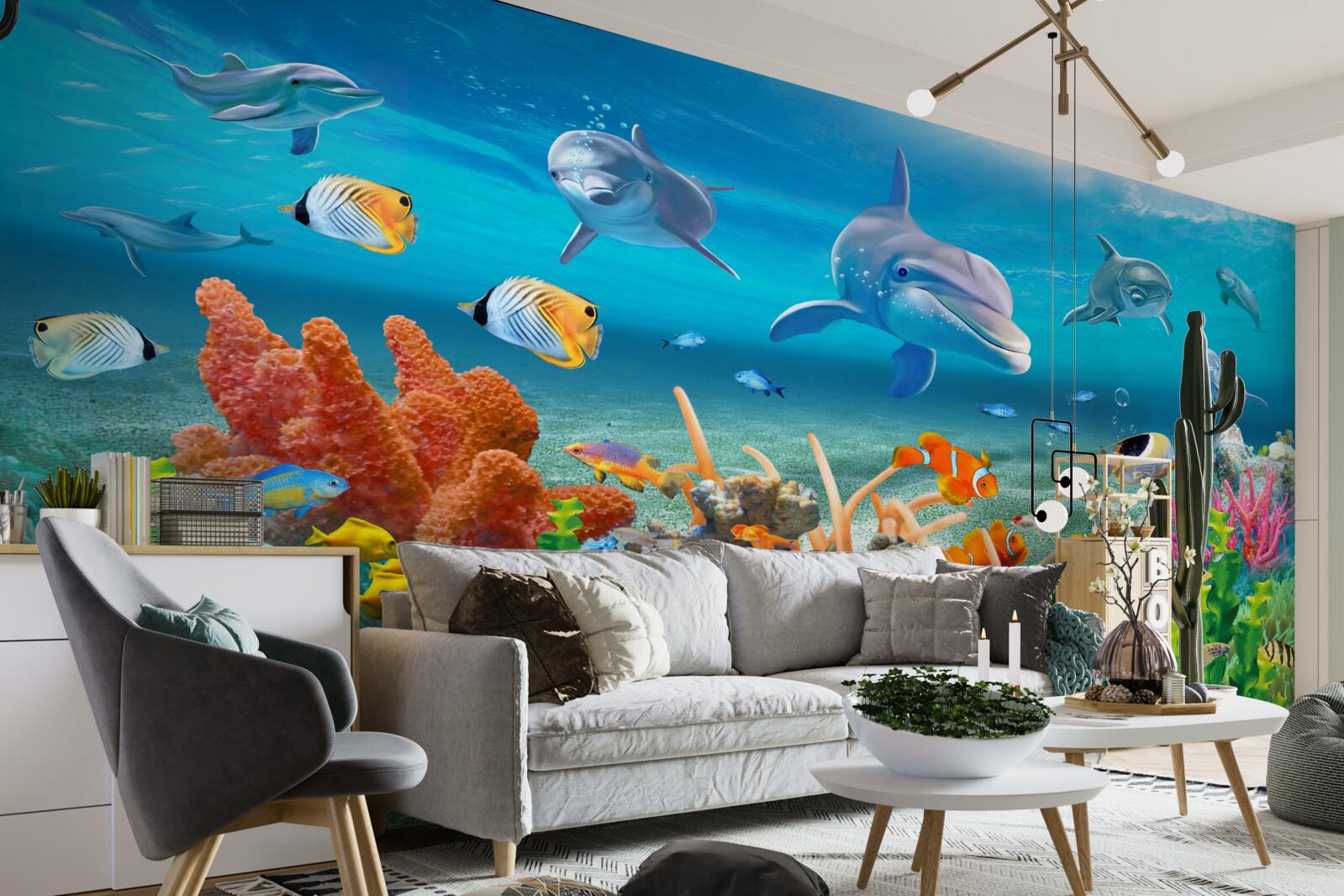 Papier peint aquarium, écosystème aquatique dans lequel de l'eau douce est maintenue