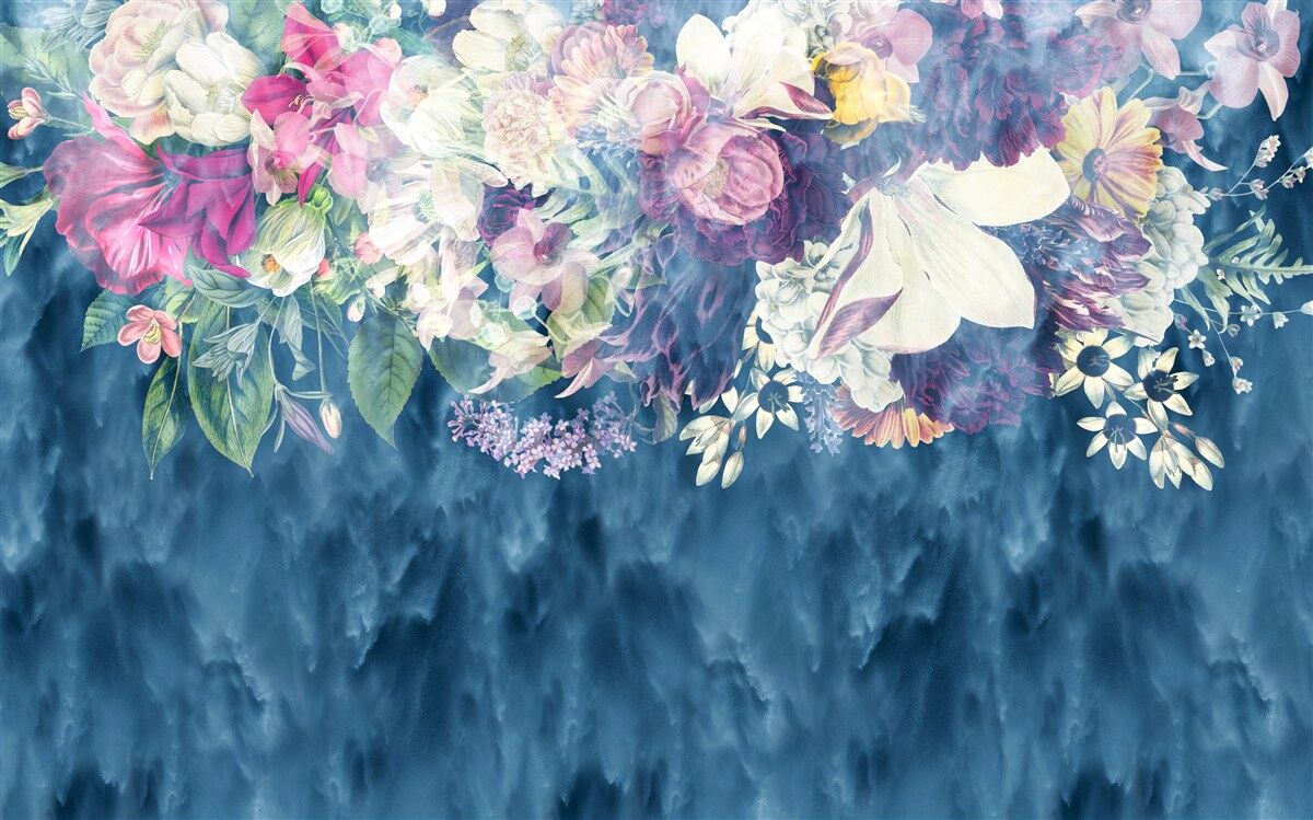 Papier peint Mur, canapé et abat-jour bleu