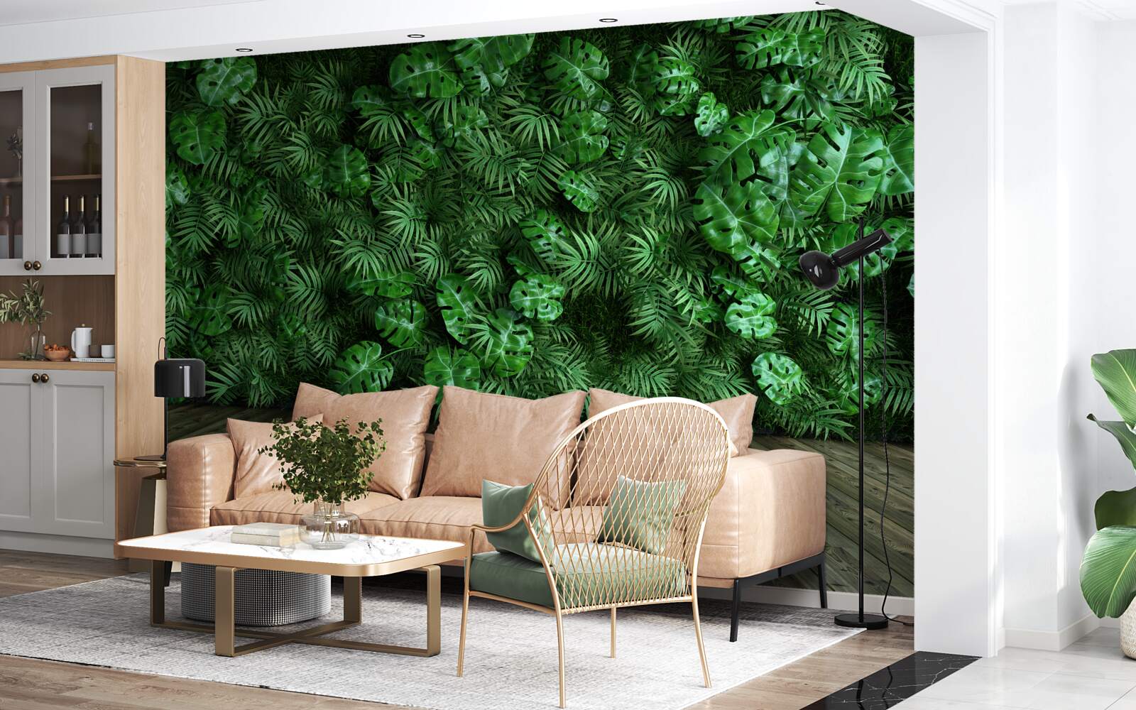 Papier peint vert, plantes et feuilles