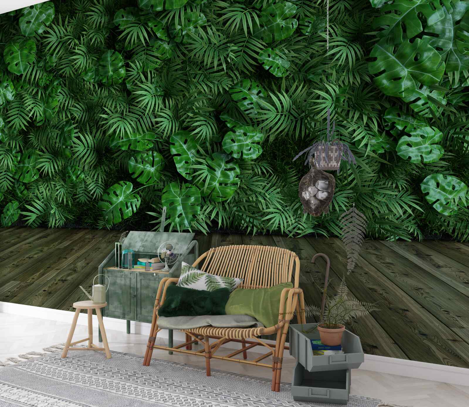 Papier peint vert, plantes et feuilles