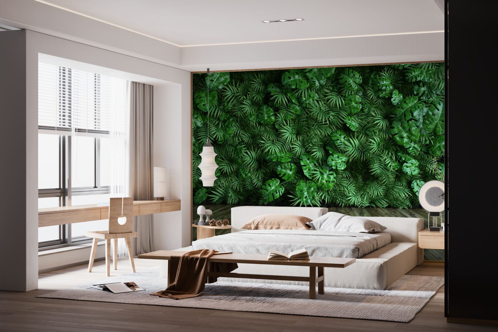 Papier peint vert, plantes et feuilles