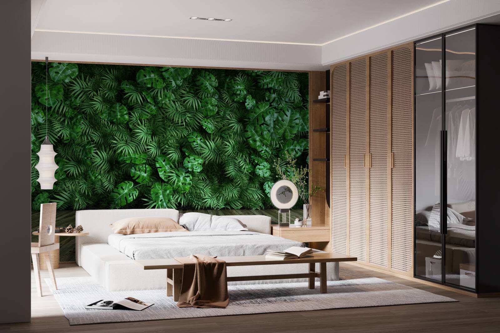 Papier peint vert, plantes et feuilles