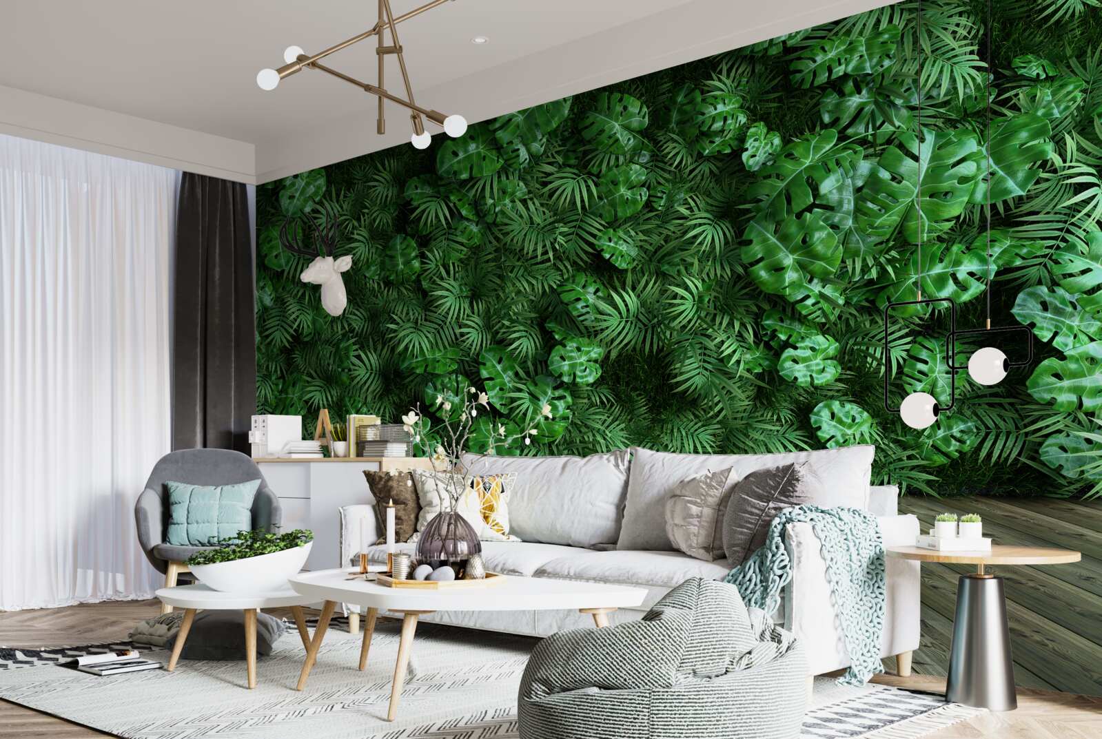 Papier peint vert, plantes et feuilles