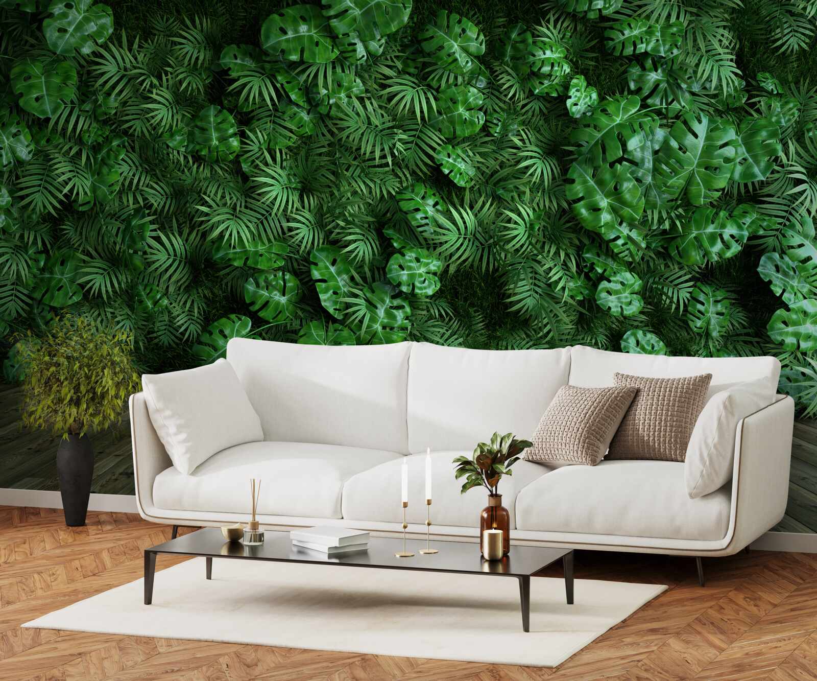 Papier peint vert, plantes et feuilles