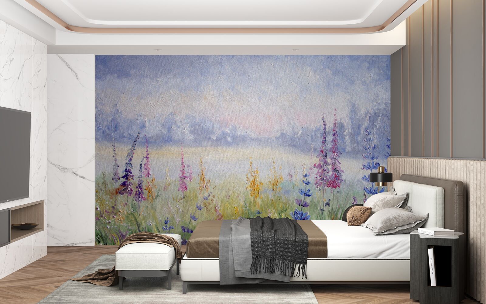 Papier peint champ de lavande