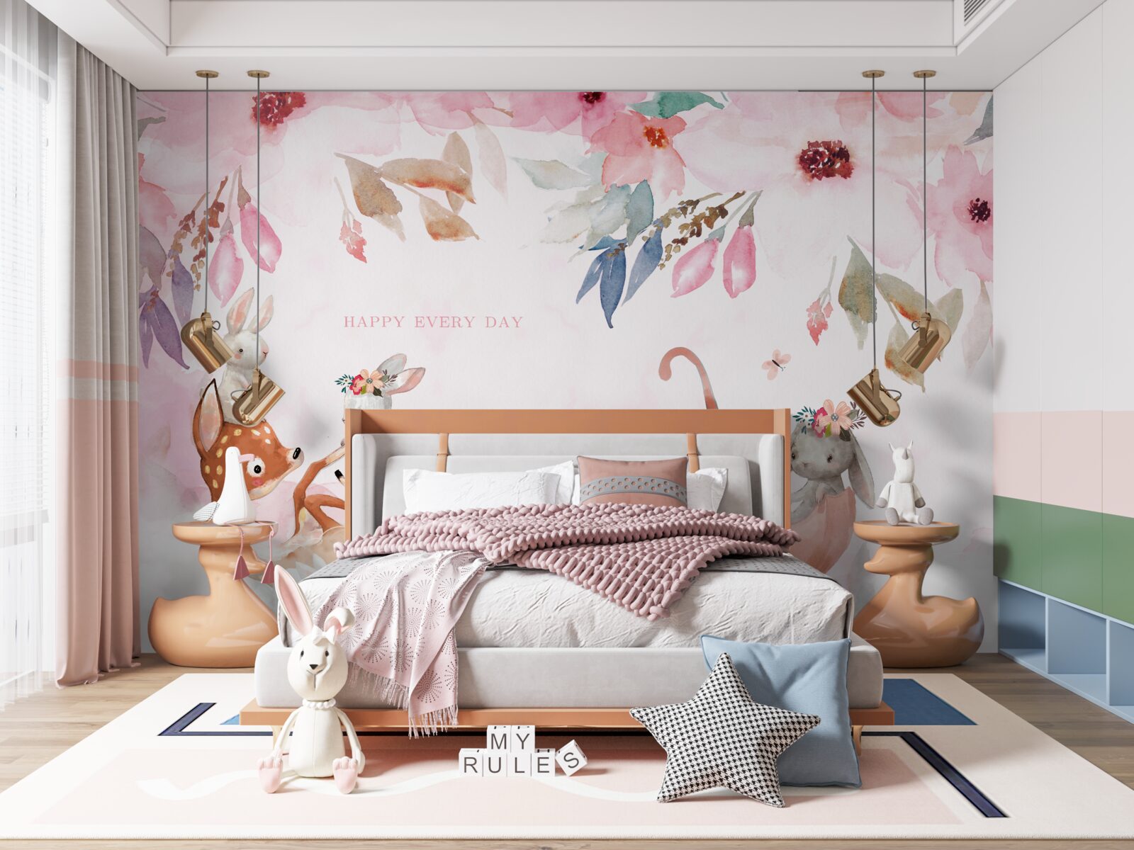 Papier peint faune sur fond rose