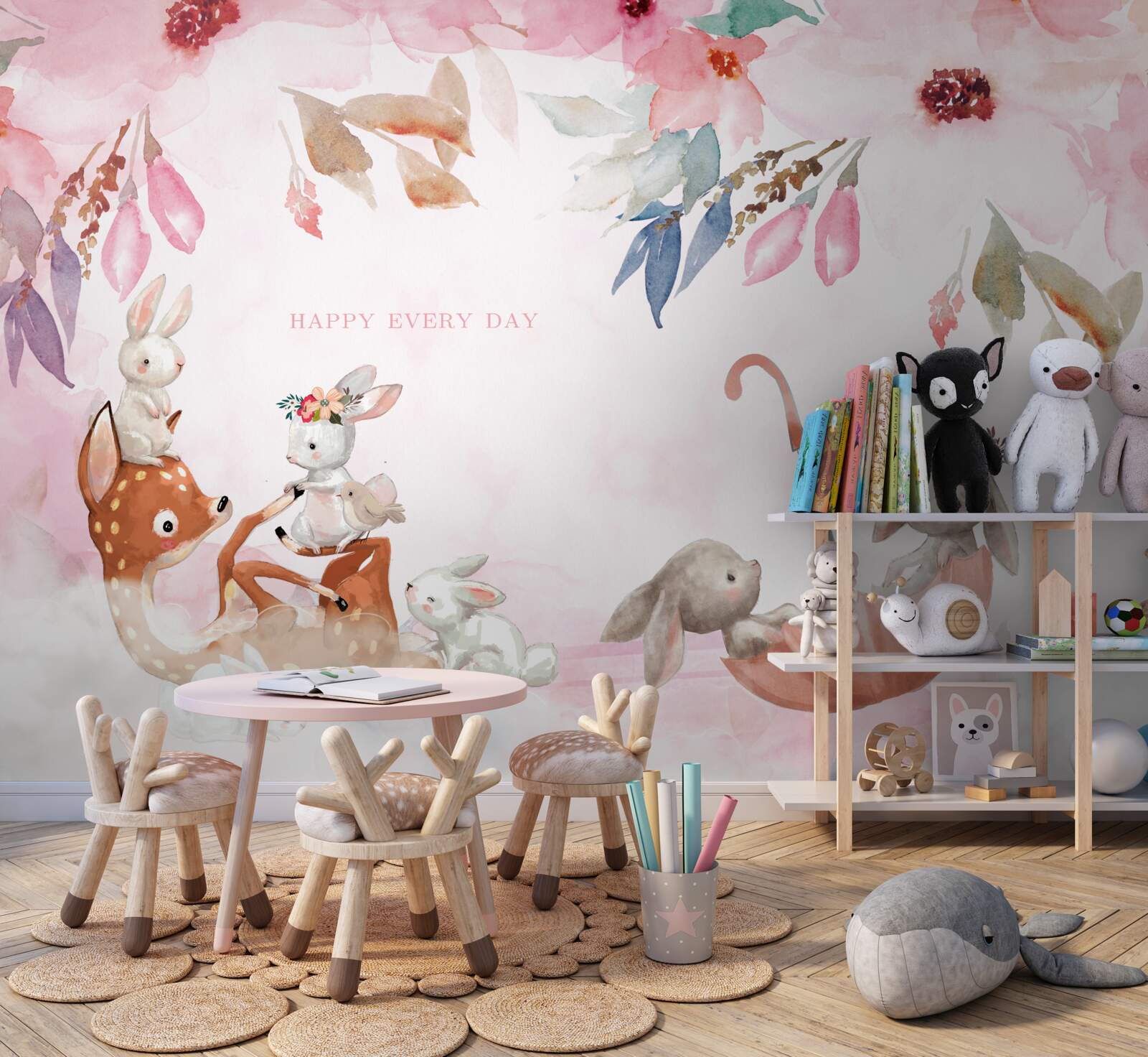 Papier peint faune sur fond rose