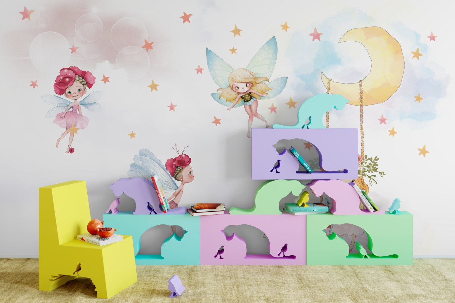 Papier peint fées des fleurs