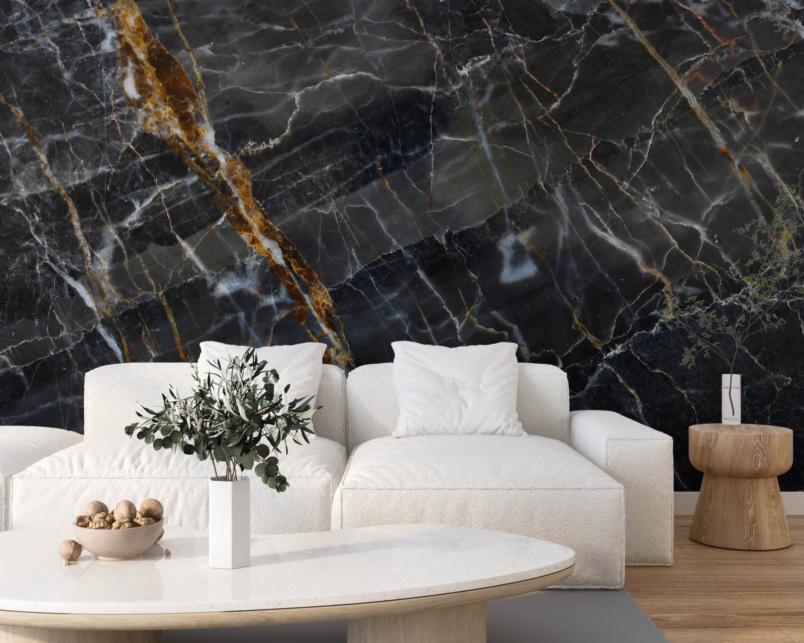 Papier peint marbre peint en noir et or