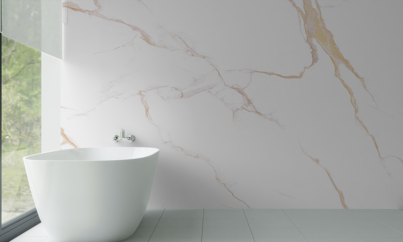 Papier peint avec du marbre dans les tons blanc et beige