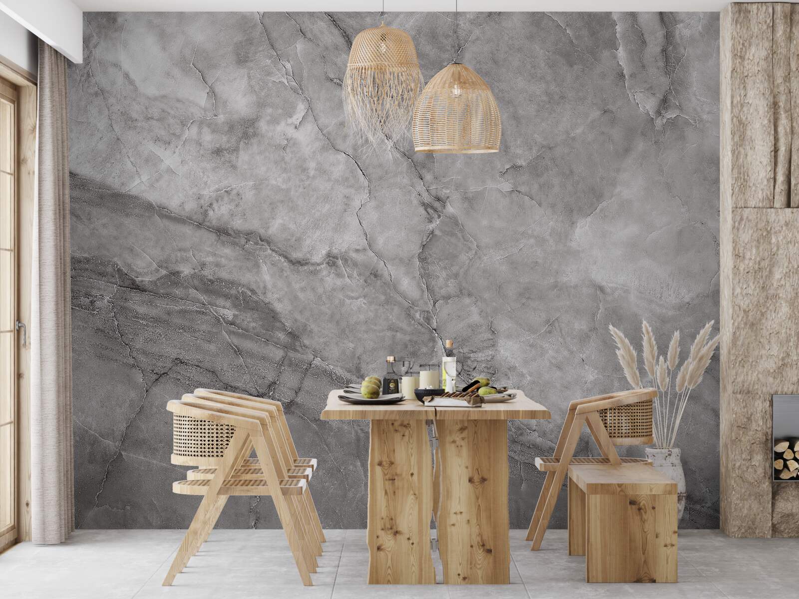 Papier peint marbre gris