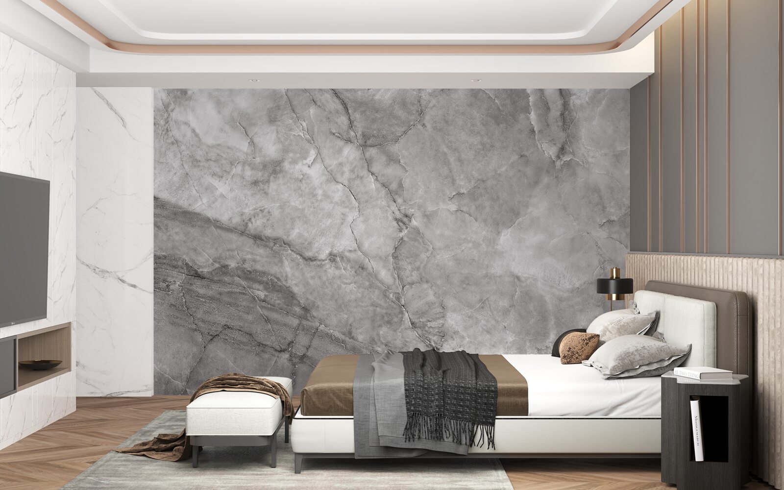 Papier peint marbre gris