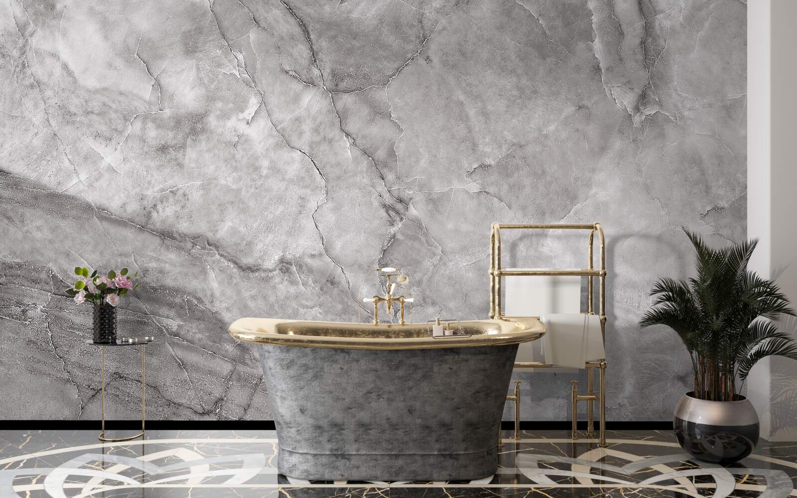 Papier peint marbre gris
