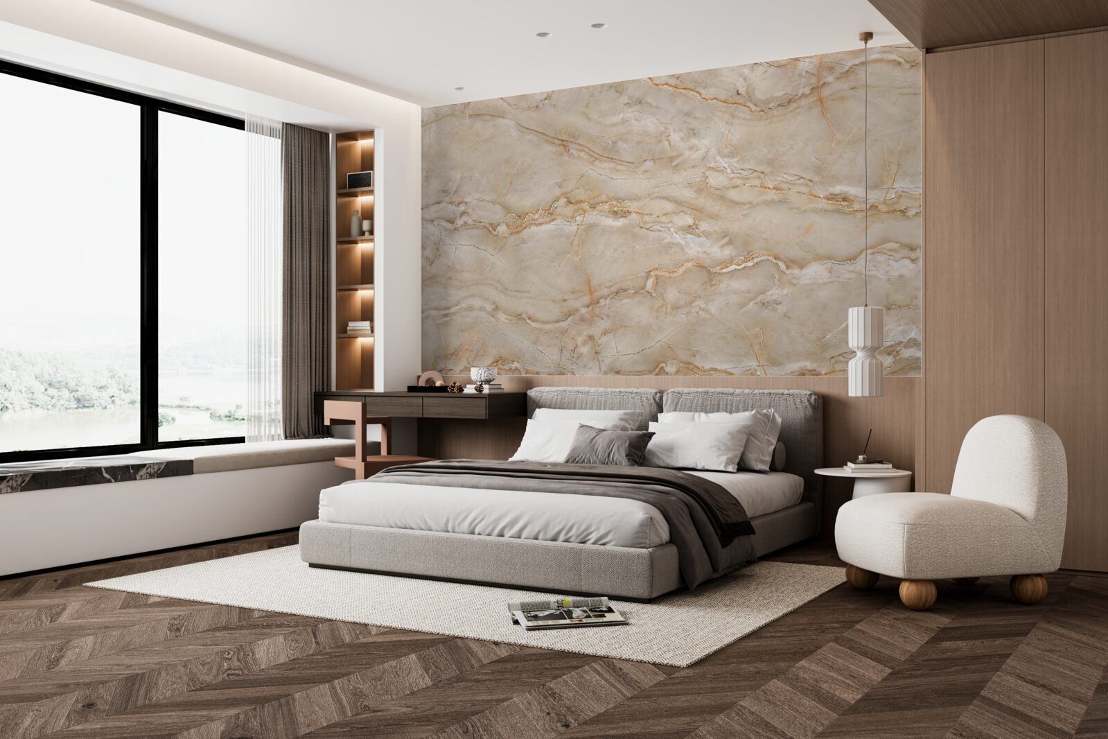 Papier peint marbre rose