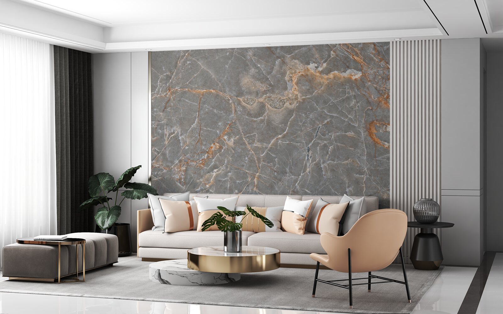 Papier peint marbre d'or et d'argent