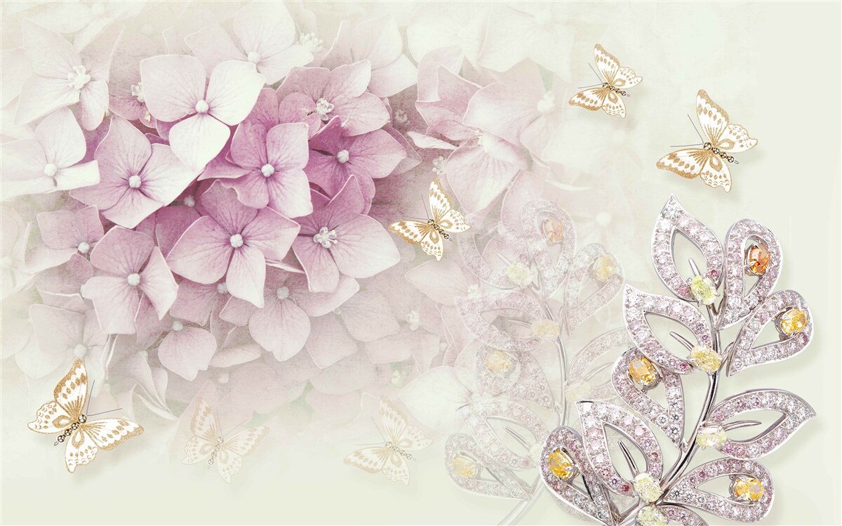 Papier peint papillons et boutons de rose