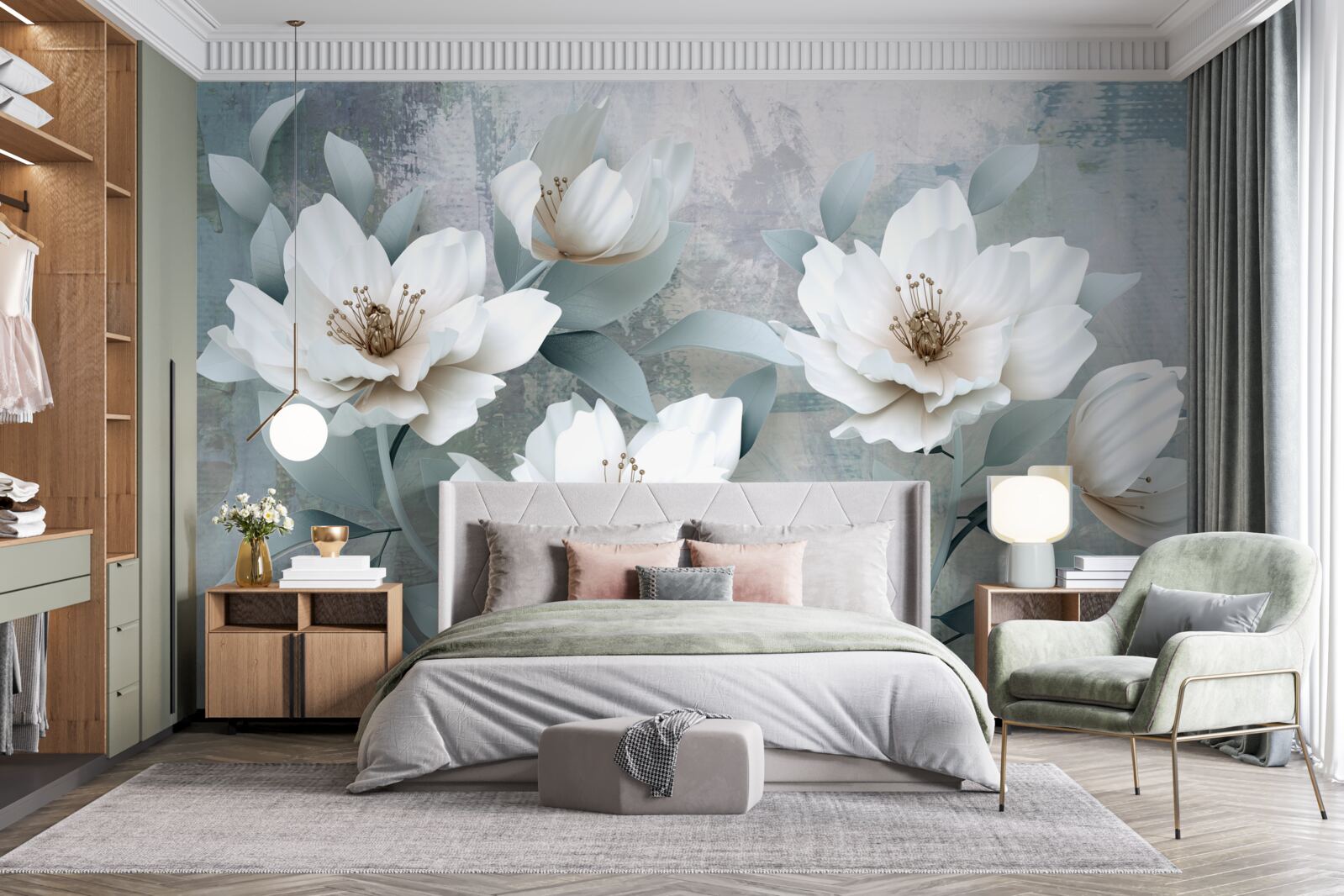 Papier peint Pivoines blanches