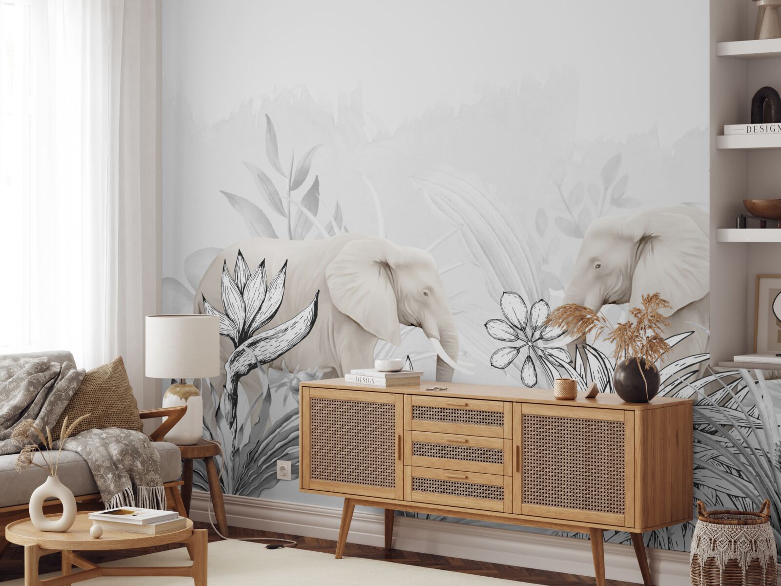 Papier peint des éléphants aux couleurs vives