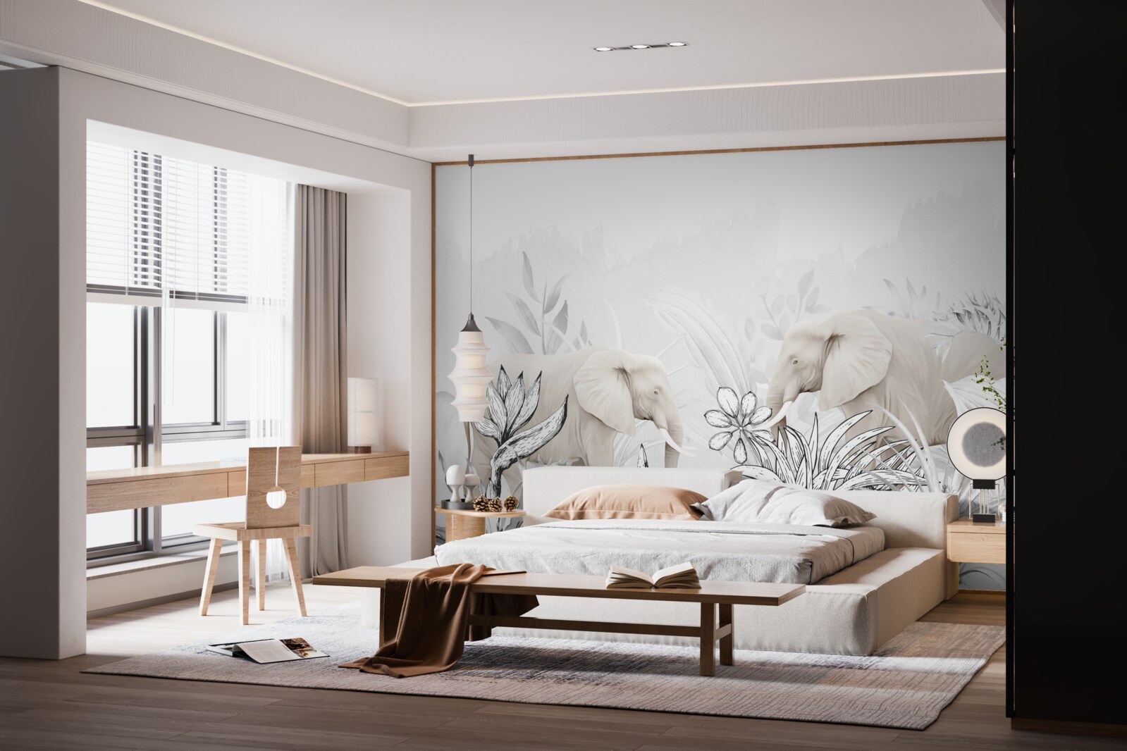 Papier peint des éléphants aux couleurs vives