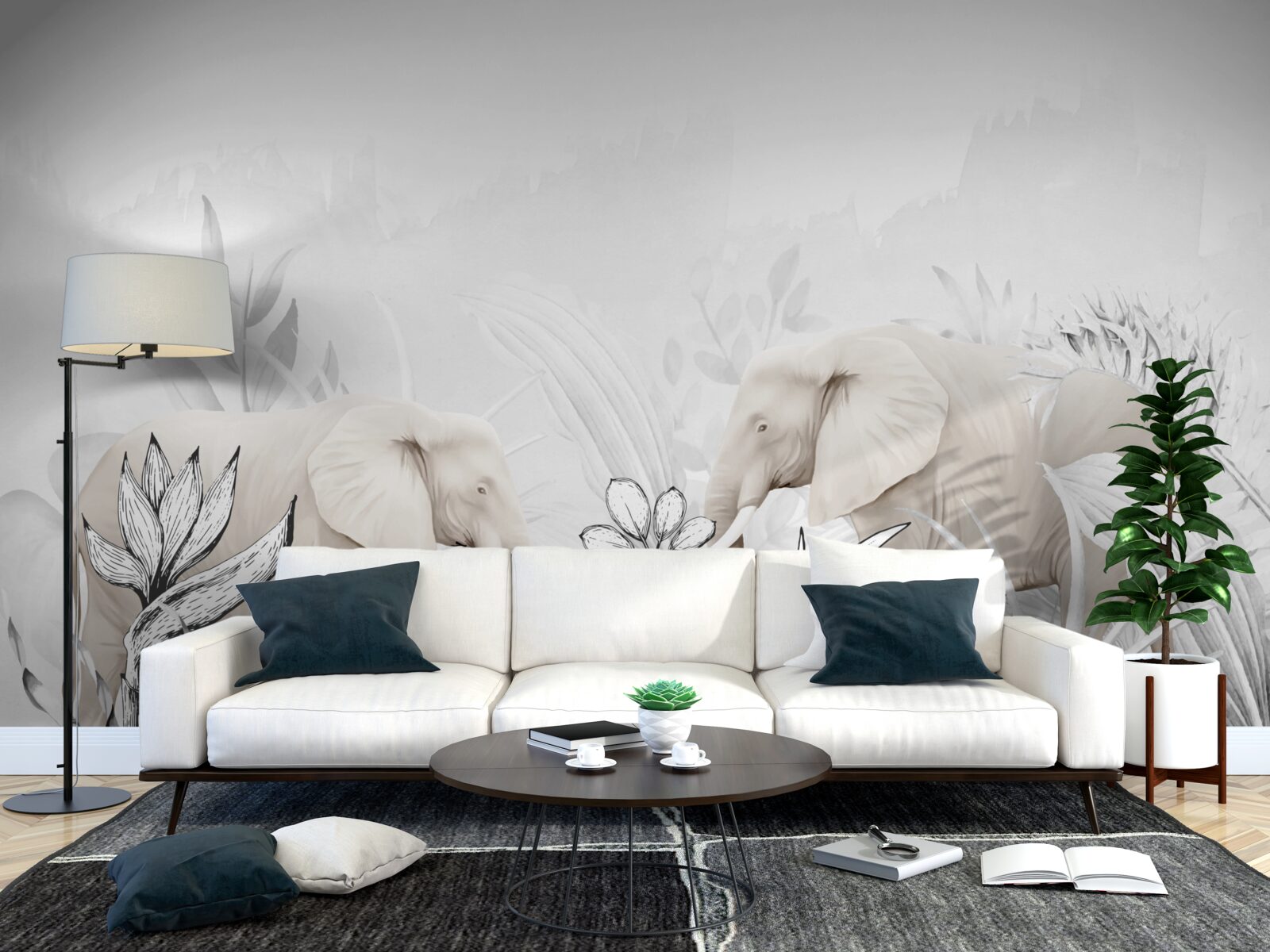 Papier peint des éléphants aux couleurs vives