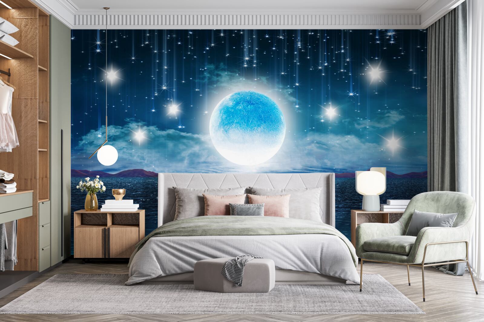 Papier peint les étoiles et la lune sont en pleine phase
