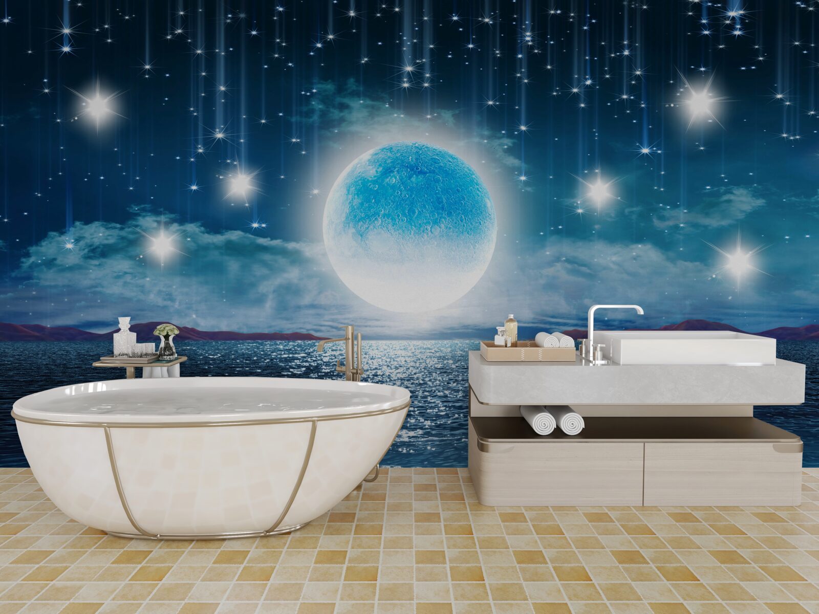 Papier peint les étoiles et la lune sont en pleine phase