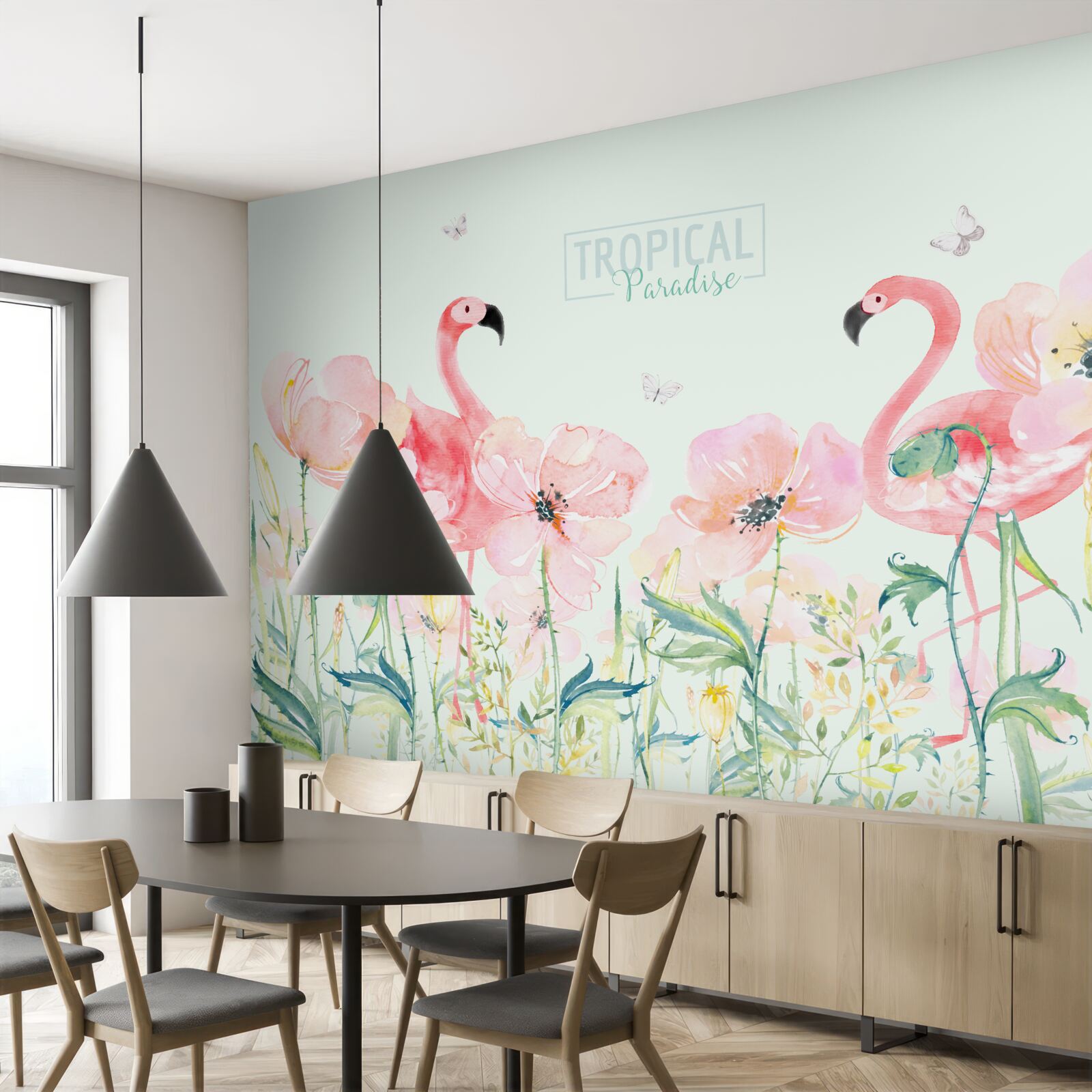 Papier peint Le flamant rose est une espèce d'oiseau qui peut nager