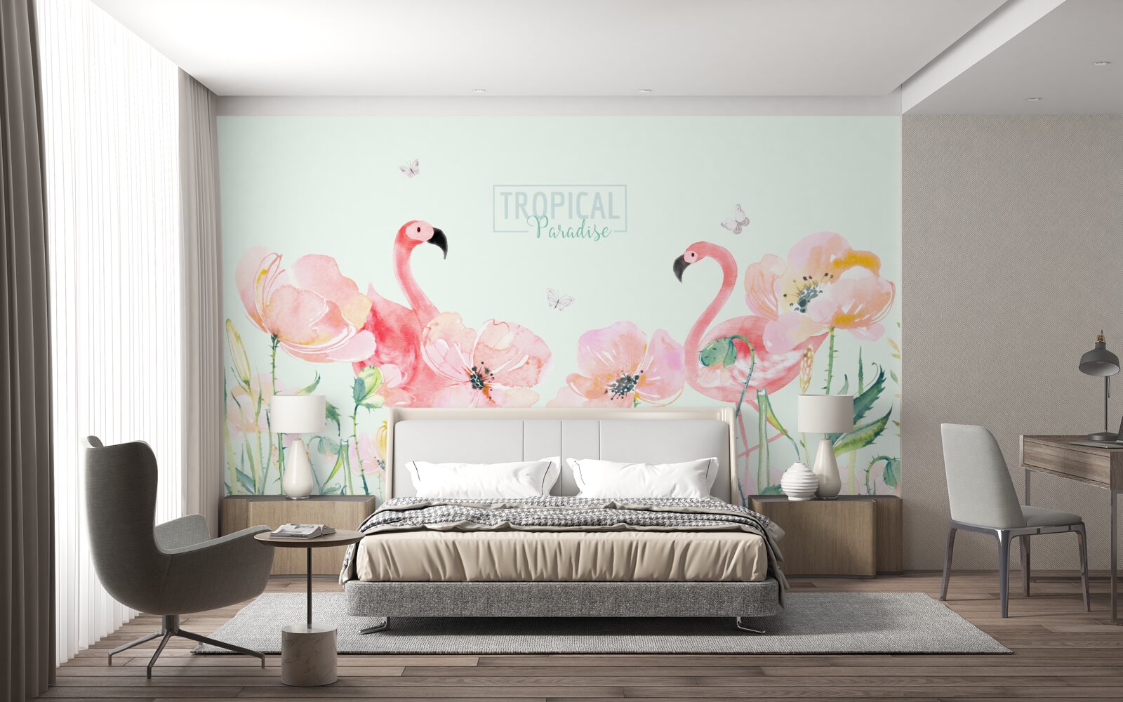 Papier peint Le flamant rose est une espèce d'oiseau qui peut nager