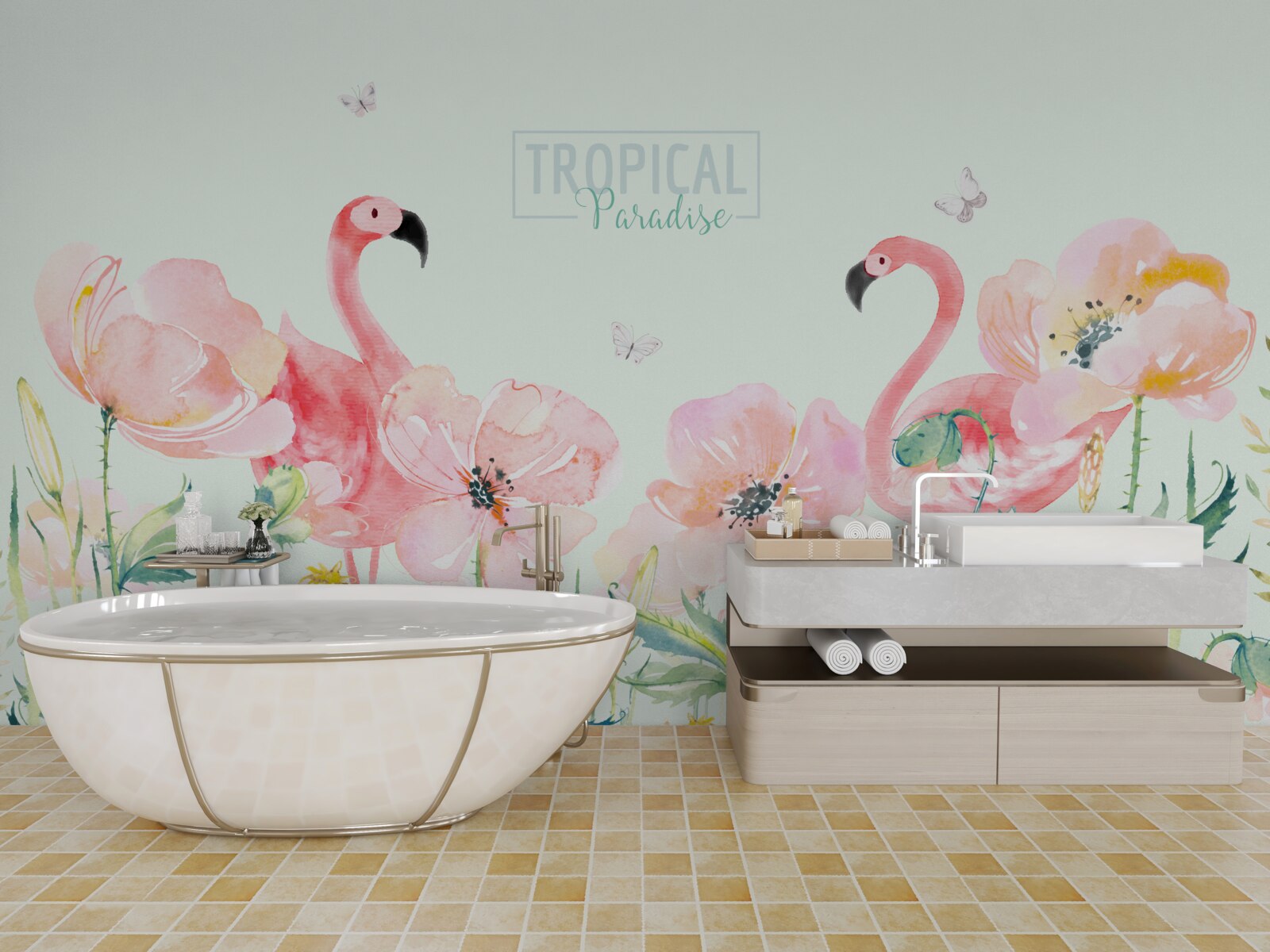 Papier peint Le flamant rose est une espèce d'oiseau qui peut nager