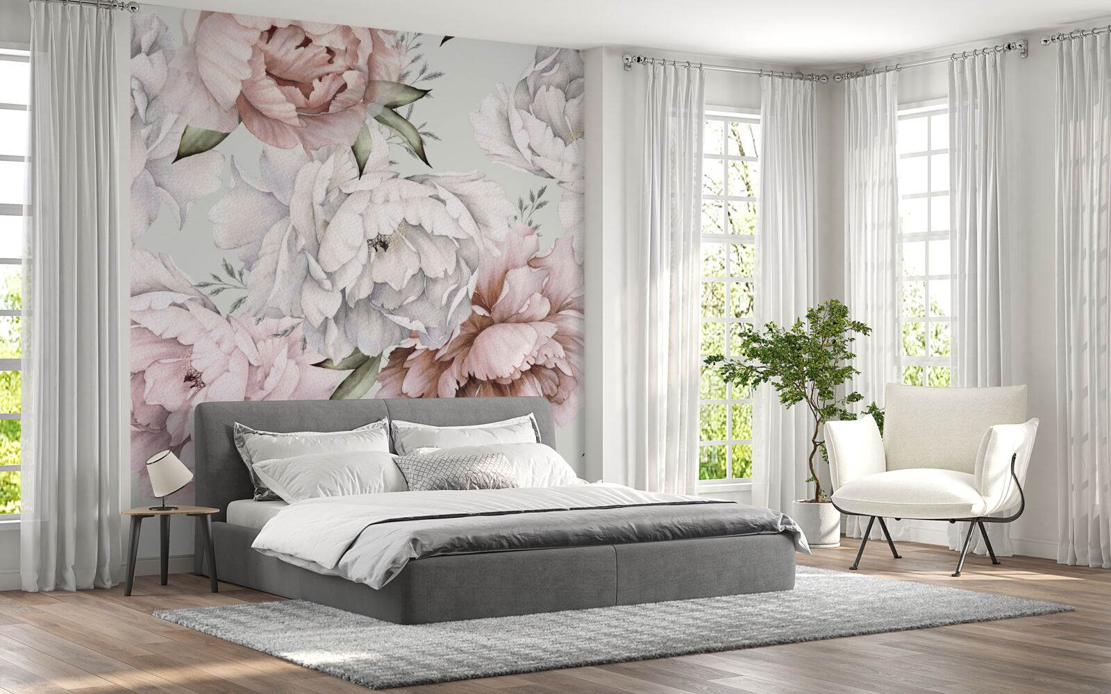 Papier peint pivoines lumineuses