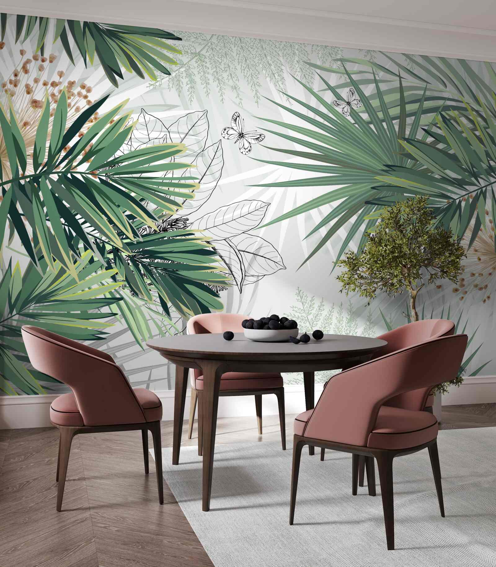 Papier peint couloir, arbre et salle de séjour