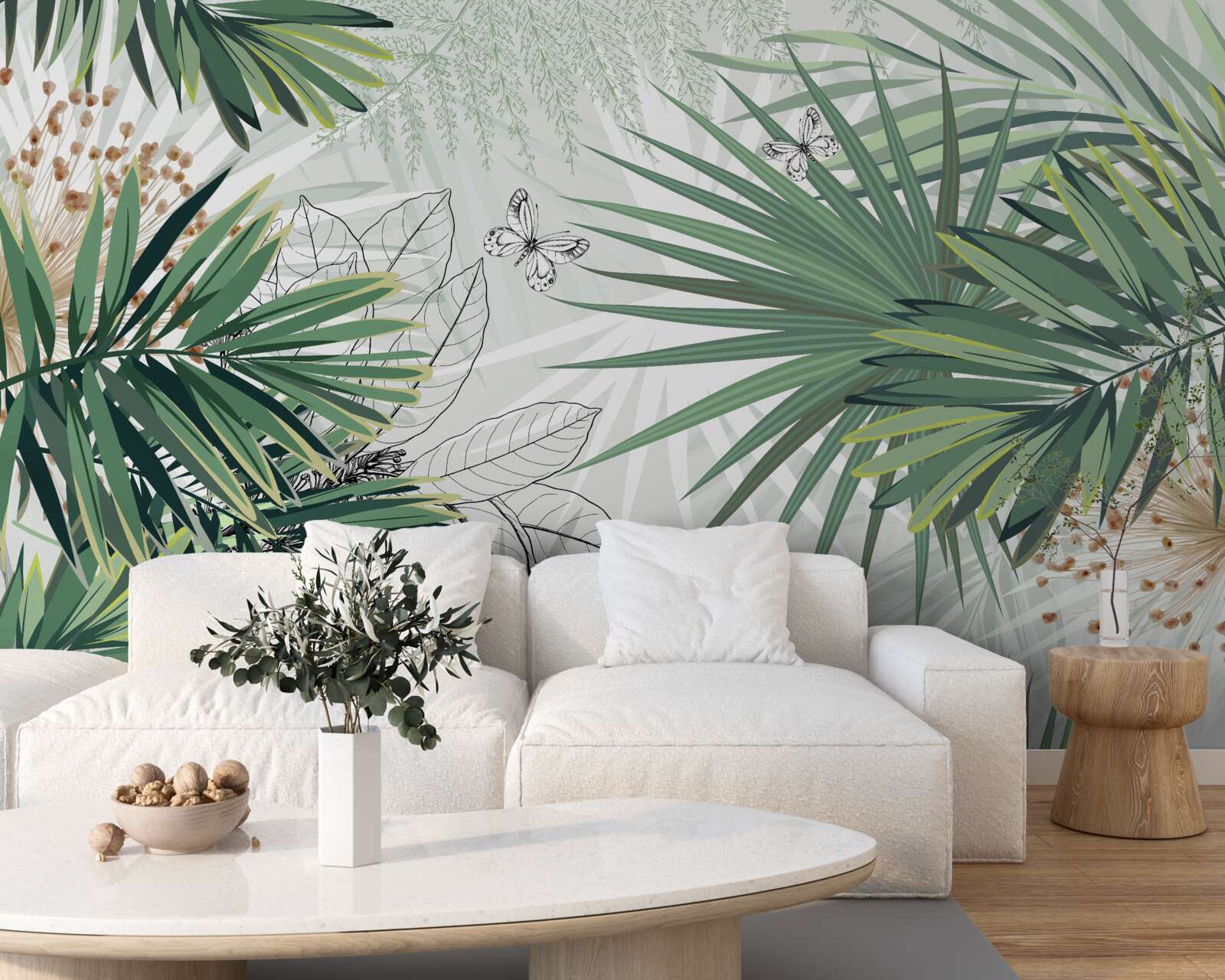 Papier peint couloir, arbre et salle de séjour