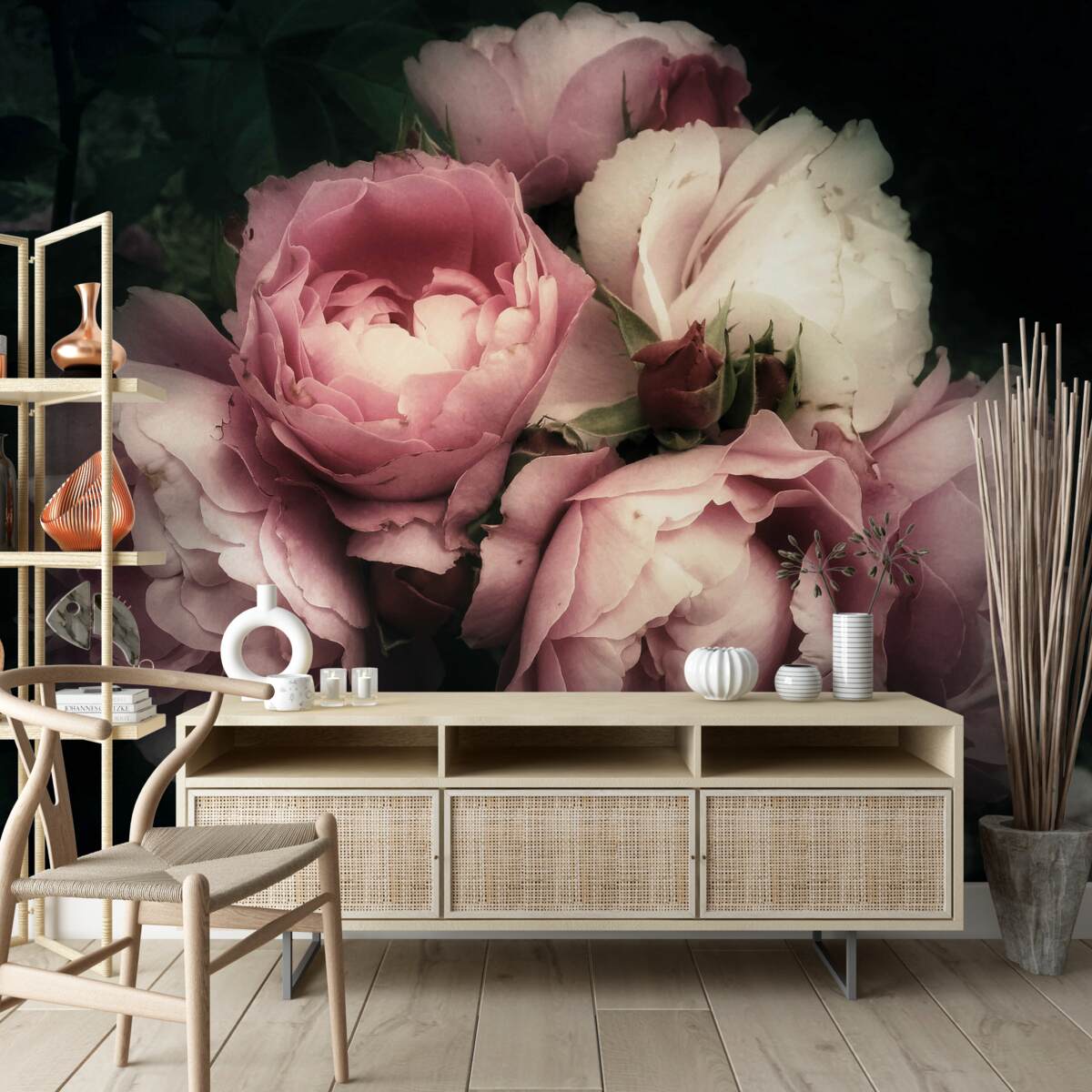 Papier peint pétale, fleur et teinte rose