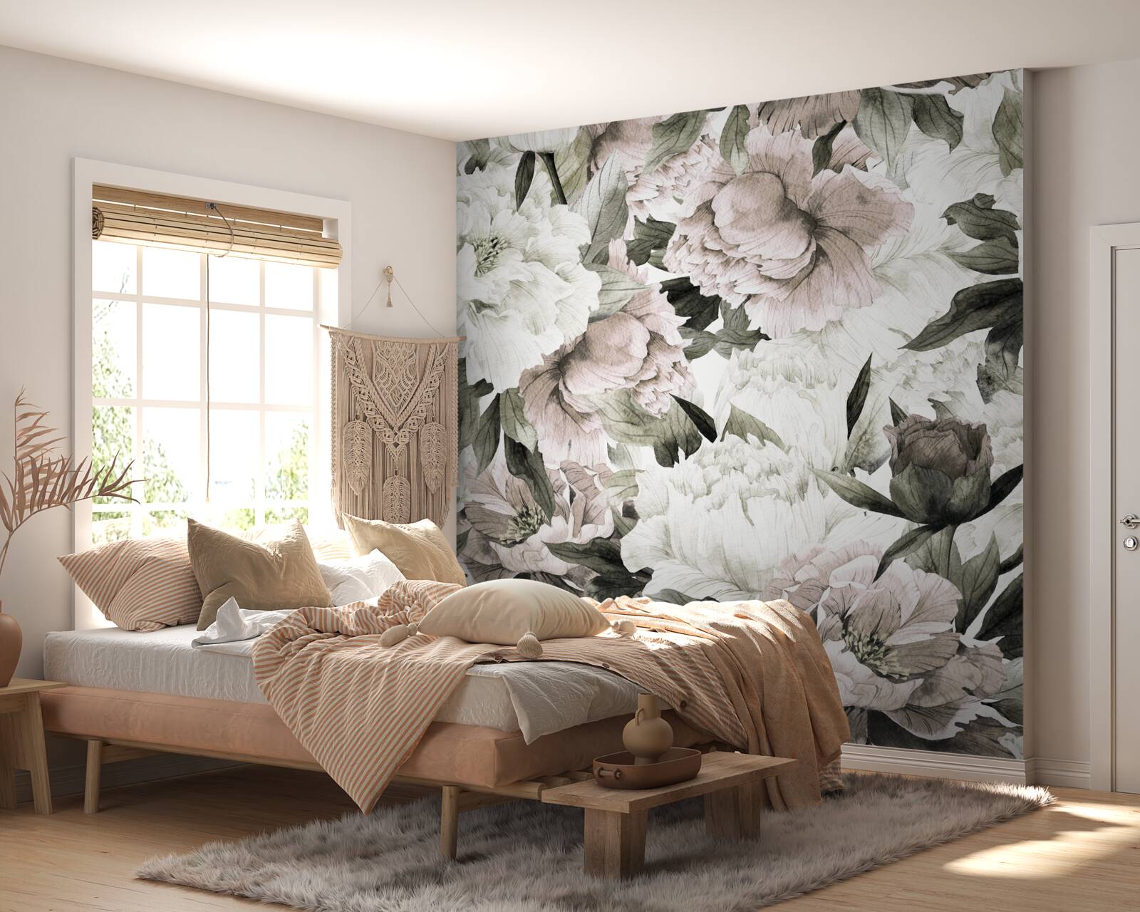 Papier peint bourgeon, flore et granulé