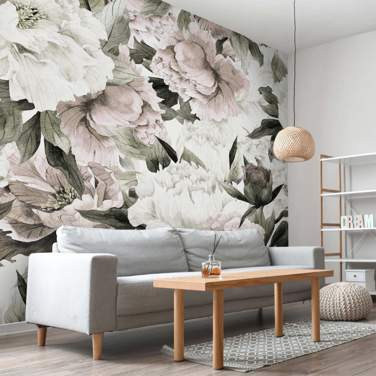 Papier peint bourgeon, flore et granulé