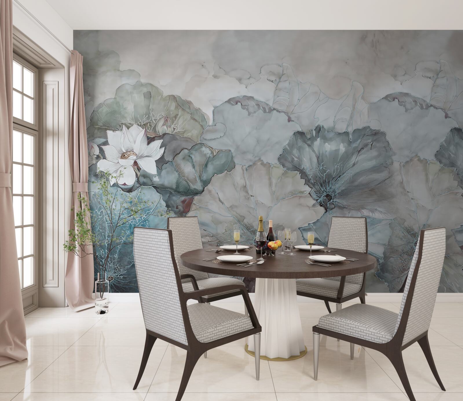 Papier peint bourgeon, végétation et granulés