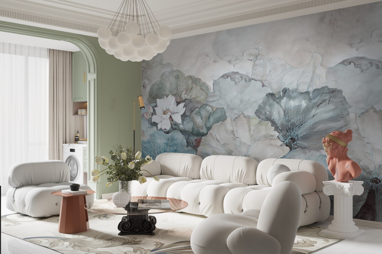 Papier peint bourgeon, végétation et granulés