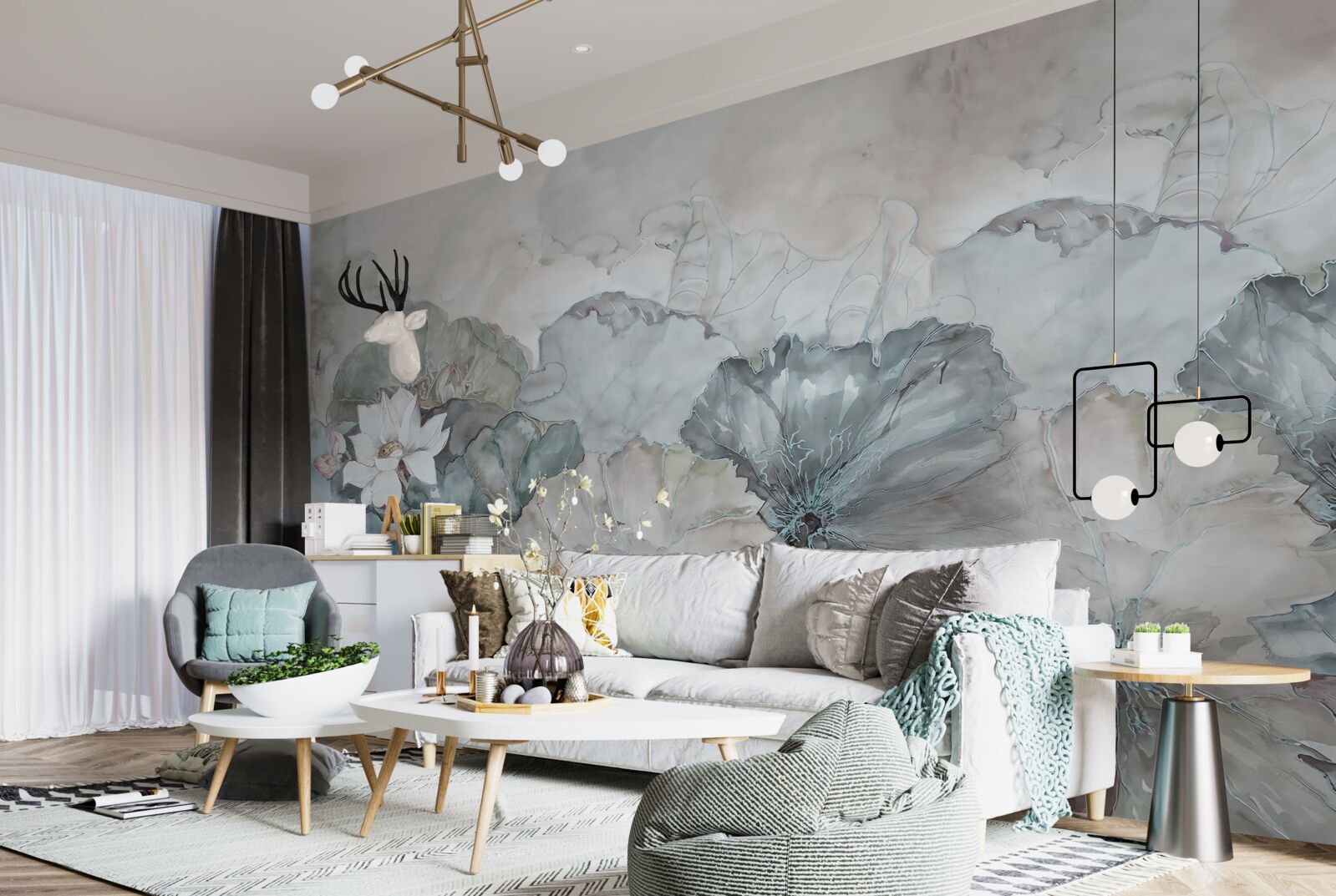 Papier peint bourgeon, végétation et granulés