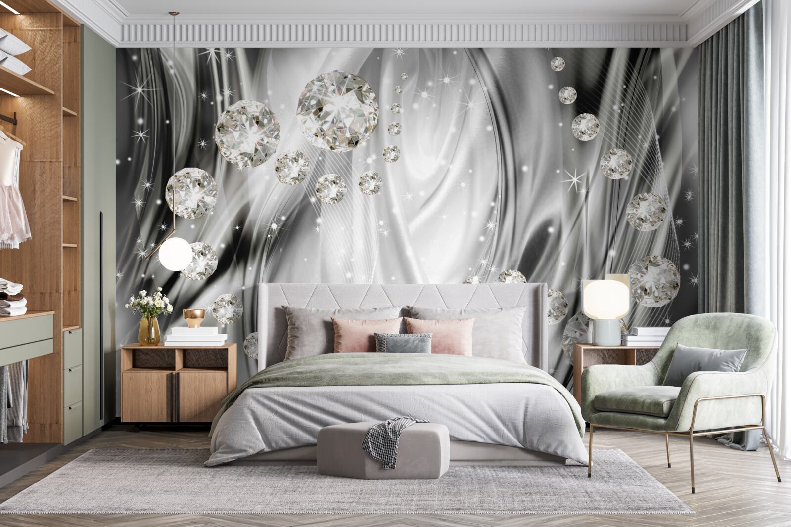 Papier peint brillance argentée