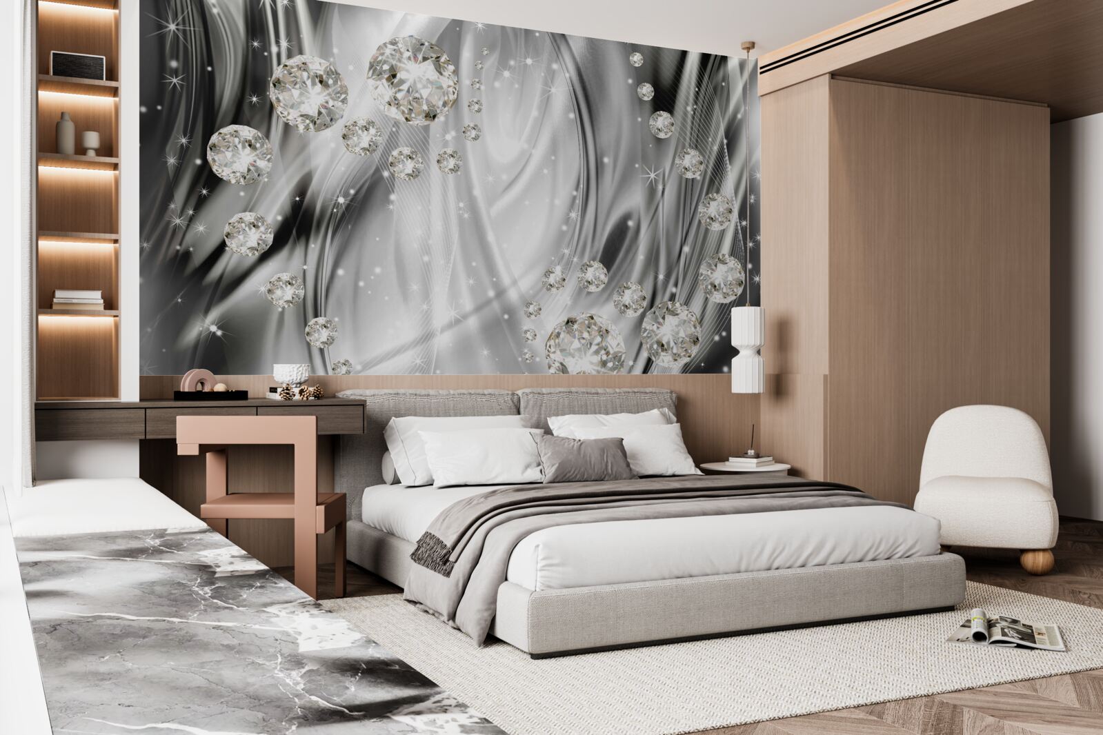 Papier peint brillance argentée